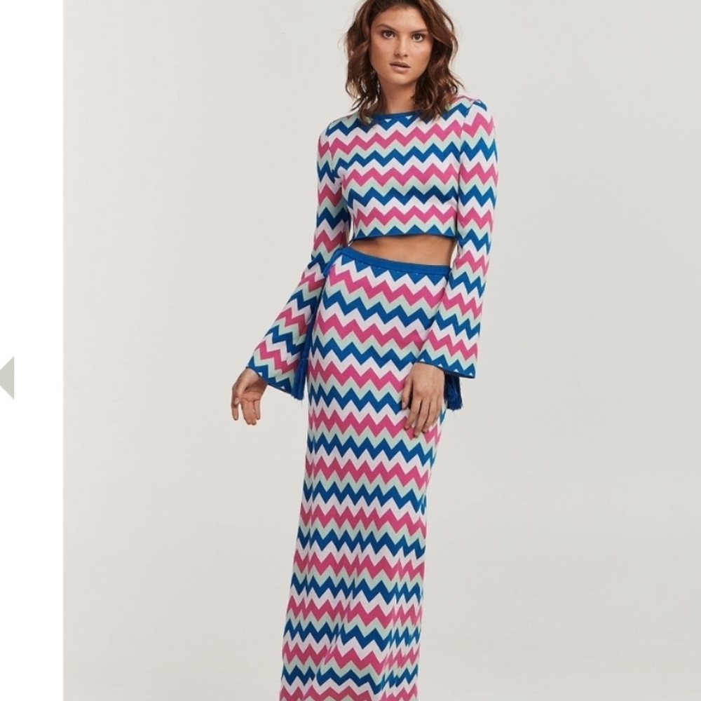 Charlie Holiday Chevron Skirt Set - Pink, Blue, White New